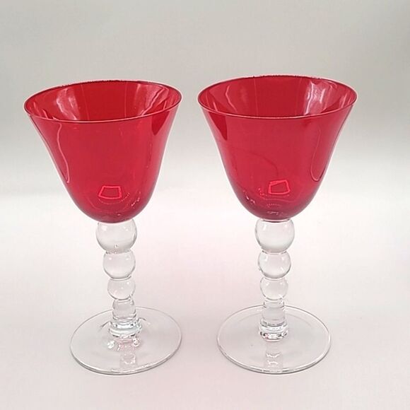 Vintage Ruby Red Fluted Wine Glasses, Set of 2 - Picture 2 of 5